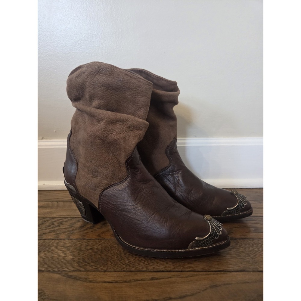 vtg zodiac leather boots women's 8.5m rose hardware rockabilly western cowgirl